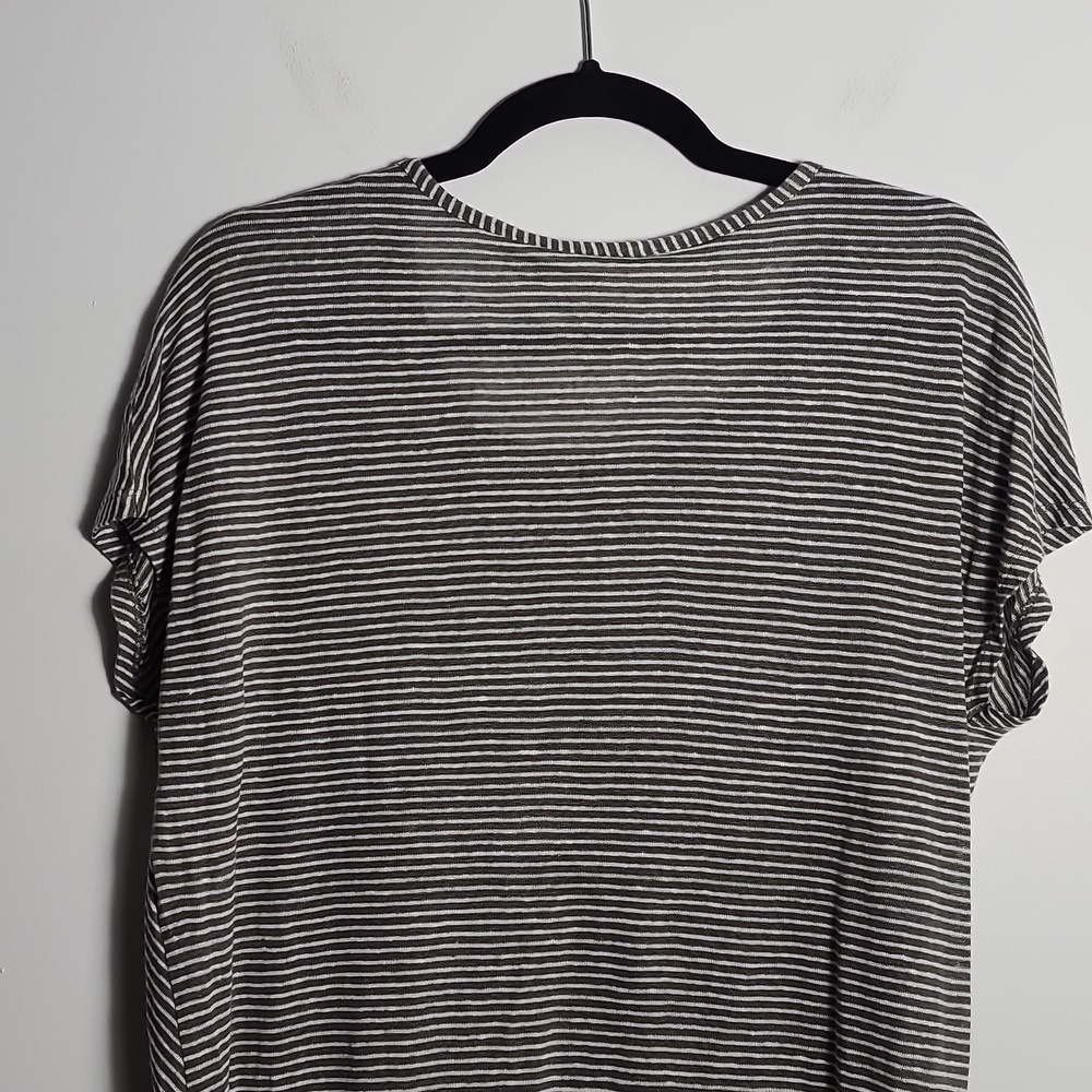 C & C CALIFORNIA Striped Gray and White 100% Linen Top Size Large - Picture 12 of 13